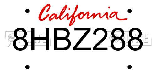 8HBZ288 California License Plate