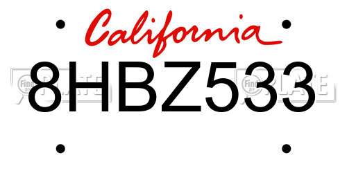 8HBZ533 California License Plate