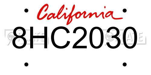 8HC2030 California License Plate