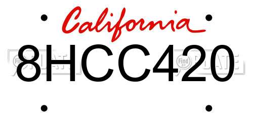 8HCC420 California License Plate