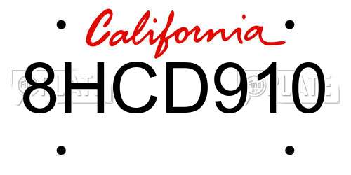 8HCD910 California License Plate