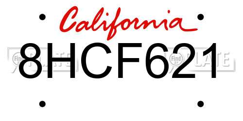 8HCF621 California License Plate