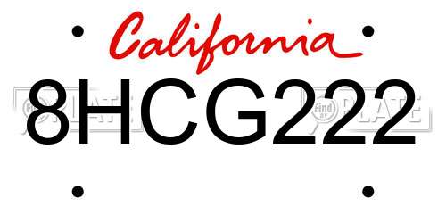 8HCG222 California License Plate
