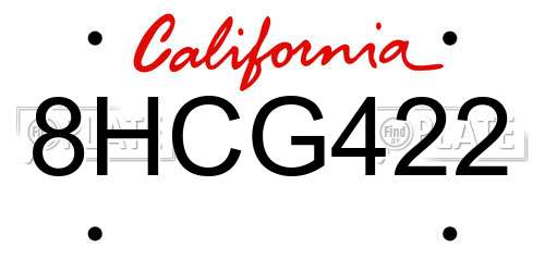 8HCG422 California License Plate