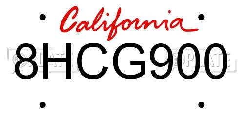 8HCG900 California License Plate