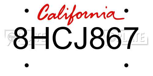 8HCJ867 California License Plate