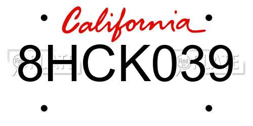 8HCK039 California License Plate