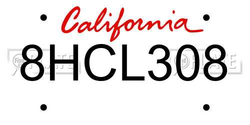 8HCL308 California License Plate
