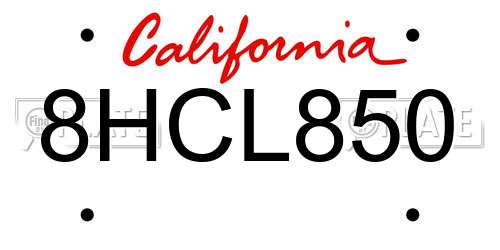 8HCL850 California License Plate