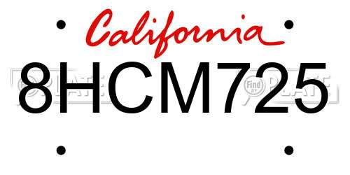 8HCM725 California License Plate