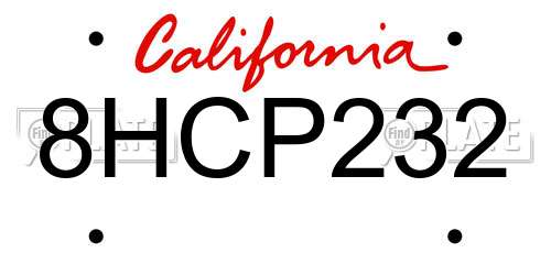 8HCP232 California License Plate