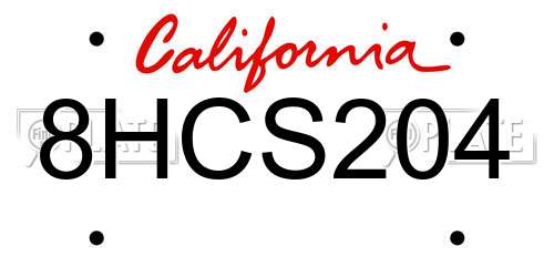 8HCS204 California License Plate