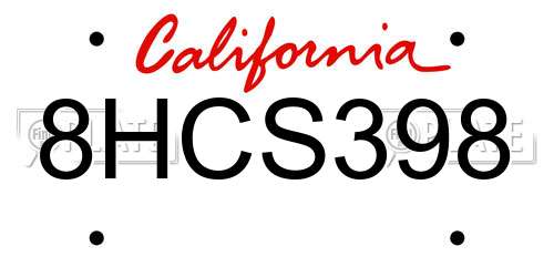 8HCS398 California License Plate