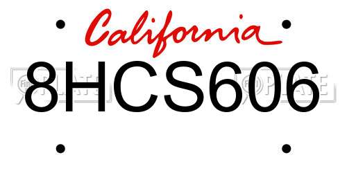 8HCS606 California License Plate