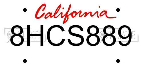 8HCS889 California License Plate