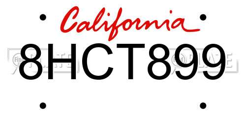 8HCT899 California License Plate