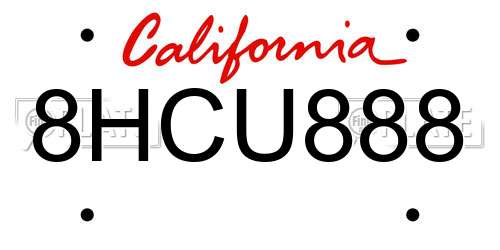 8HCU888 California License Plate