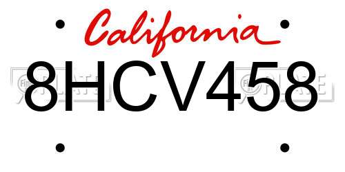 8HCV458 California License Plate