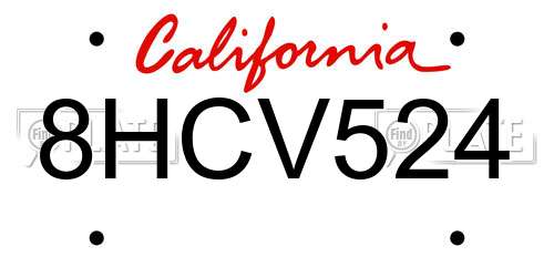 8HCV524 California License Plate