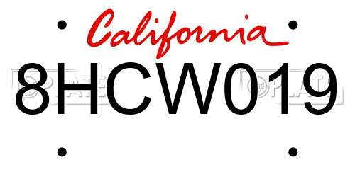 8HCW019 California License Plate
