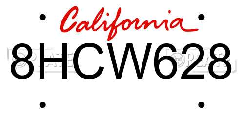 8HCW628 California License Plate