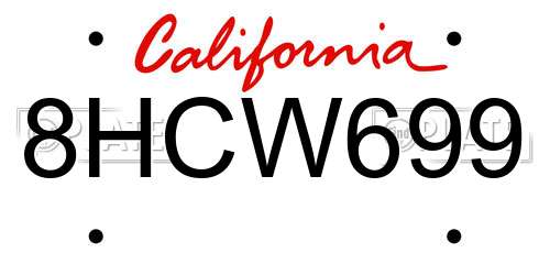 8HCW699 California License Plate