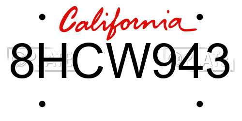 8HCW943 California License Plate