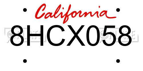 8HCX058 California License Plate