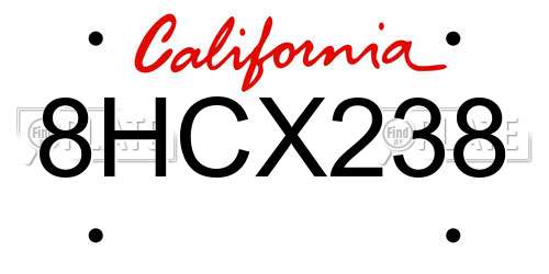 8HCX238 California License Plate