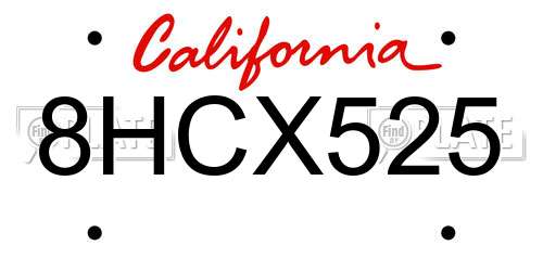 8HCX525 California License Plate