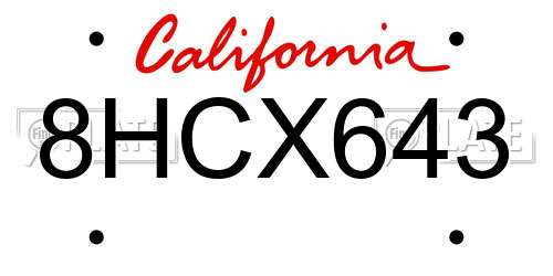 8HCX643 California License Plate