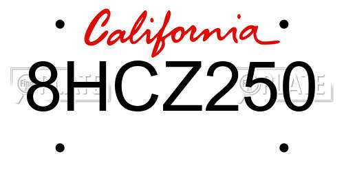8HCZ250 California License Plate