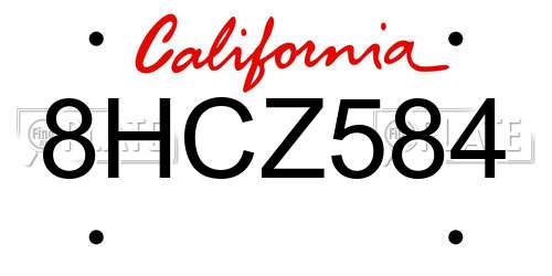 8HCZ584 California License Plate