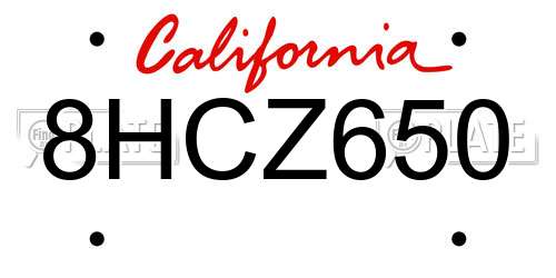 8HCZ650 California License Plate