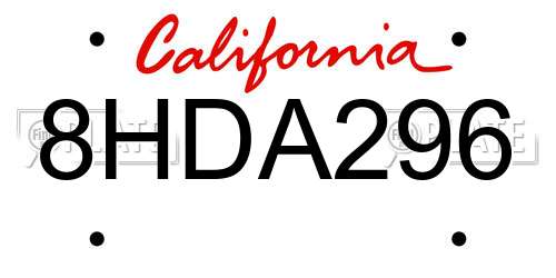 8HDA296 California License Plate