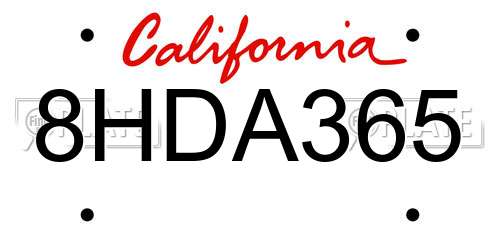 8HDA365 California License Plate