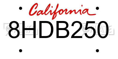 8HDB250 California License Plate