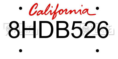 8HDB526 California License Plate