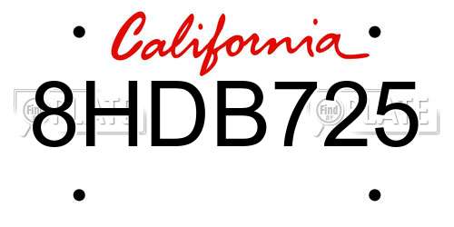 8HDB725 California License Plate
