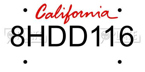 8HDD116 California License Plate