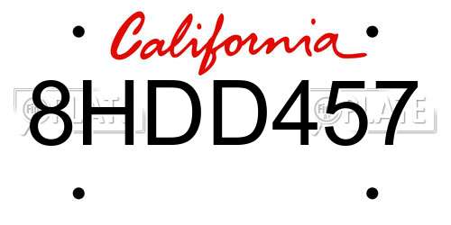 8HDD457 California License Plate