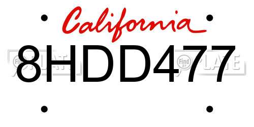 8HDD477 California License Plate