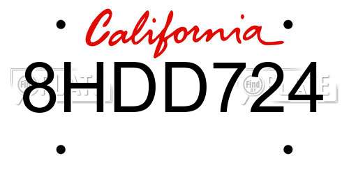 8HDD724 California License Plate
