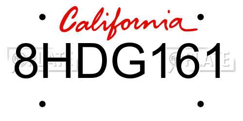 8HDG161 California License Plate