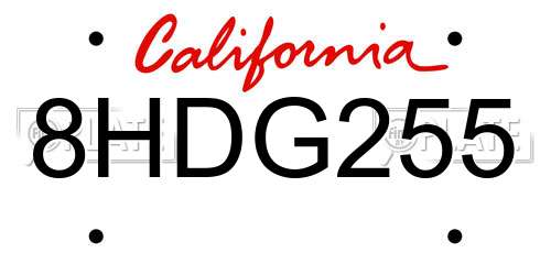 8HDG255 California License Plate