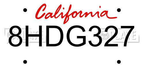 8HDG327 California License Plate