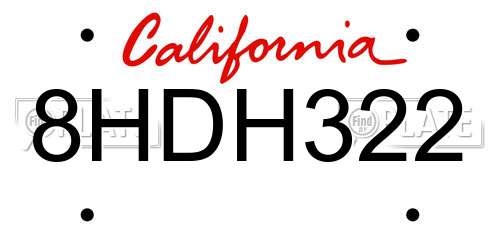 8HDH322 California License Plate