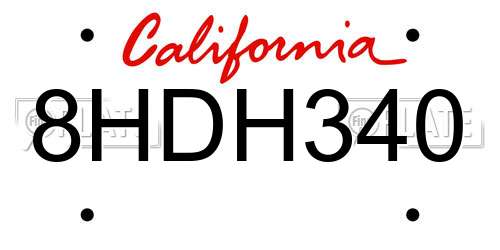 8HDH340 California License Plate