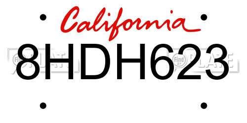 8HDH623 California License Plate