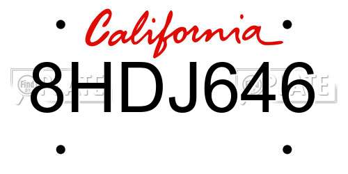 8HDJ646 California License Plate